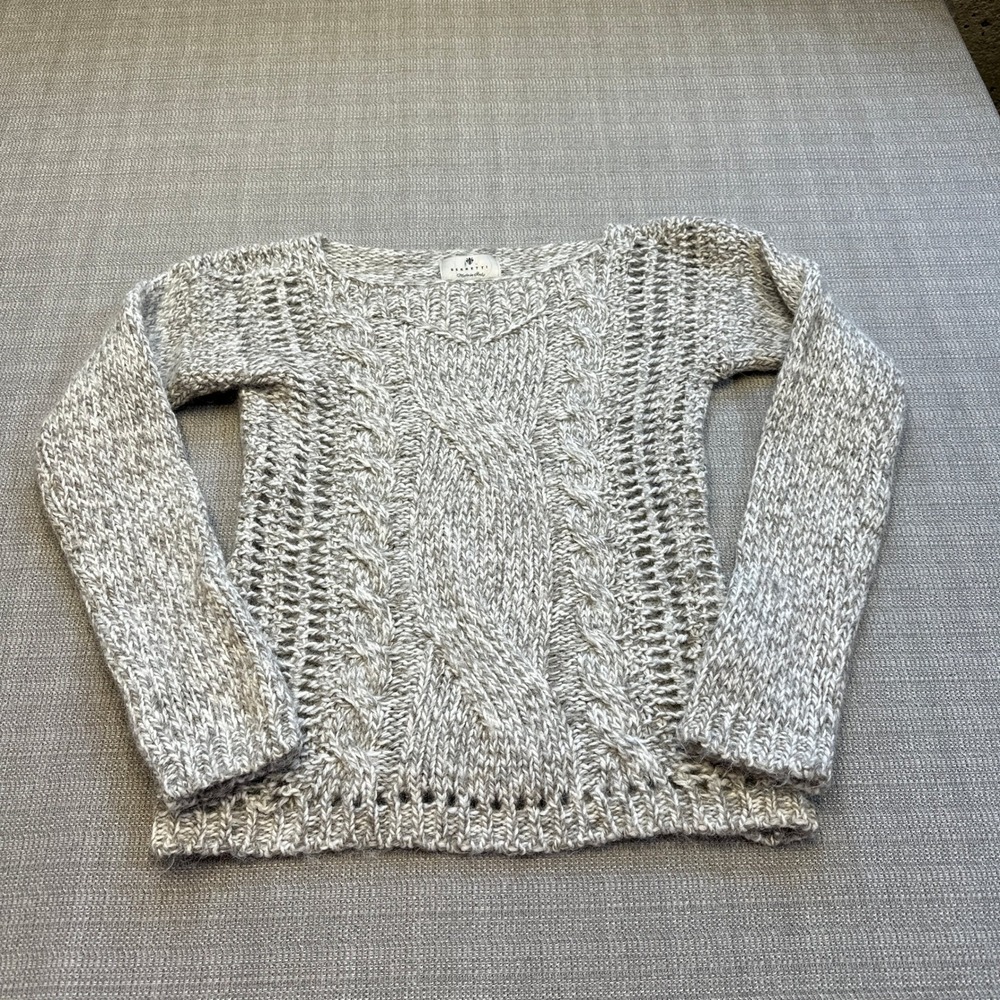 Berretti Women‎ Small Cable Knit Sweater Made in Italy Gray Marled Alpaca Blend